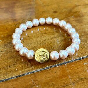 Rustic Cuff Soft Peach Color Pearls Logo Magnetic Closure Bracelet